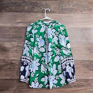 Talbots Green and Blue Patterned Blouse